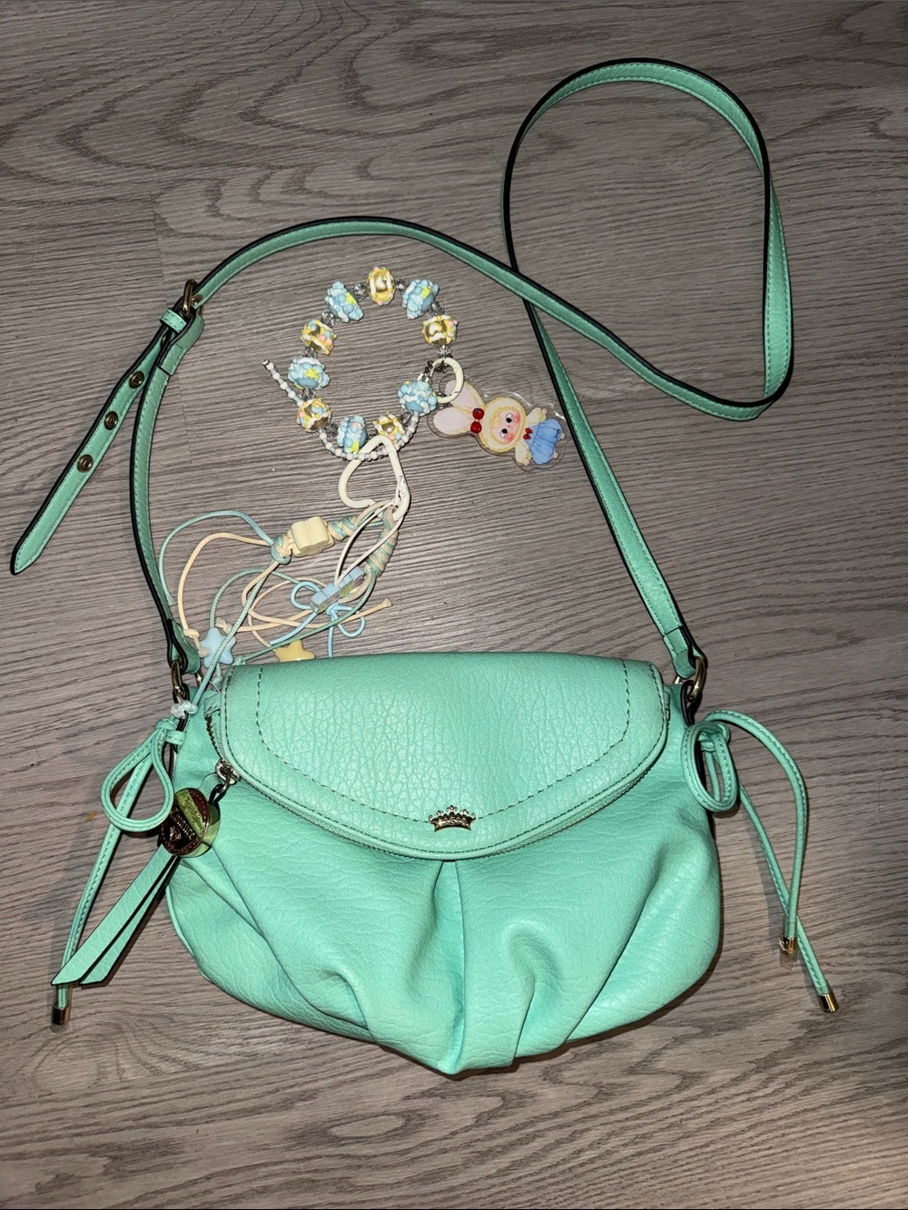 Juicy Couture Mint Green Crossbody Bag with Gold Accents